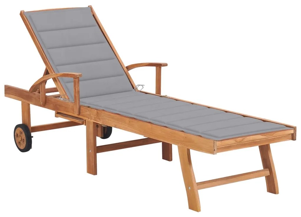 Lettino Prendisole Con Tavolo E Cuscino Antracite Legno Di Teak /