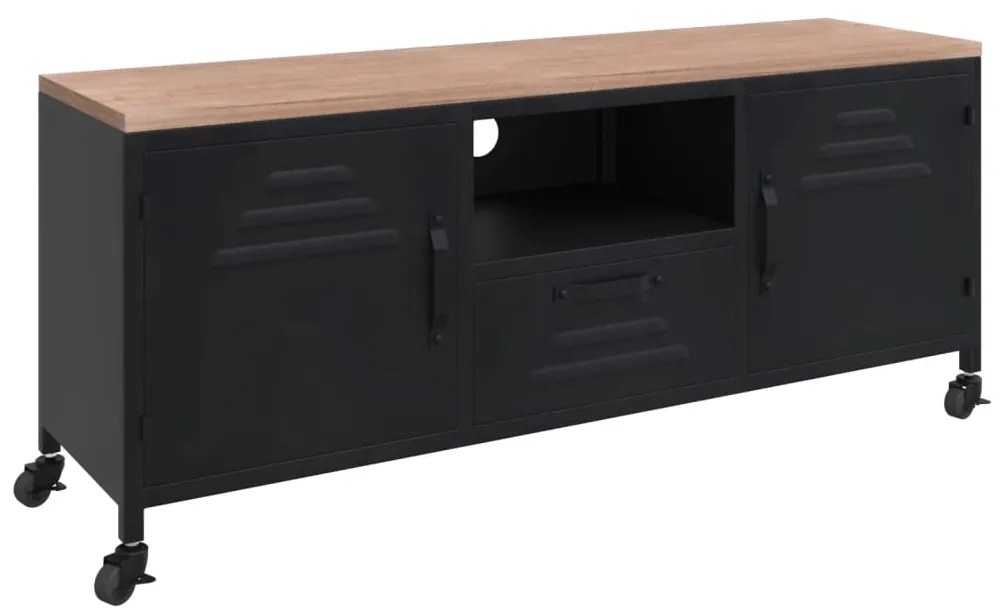 Mobile tv nero 110x30x43 cm in ferro e legno massello di abete