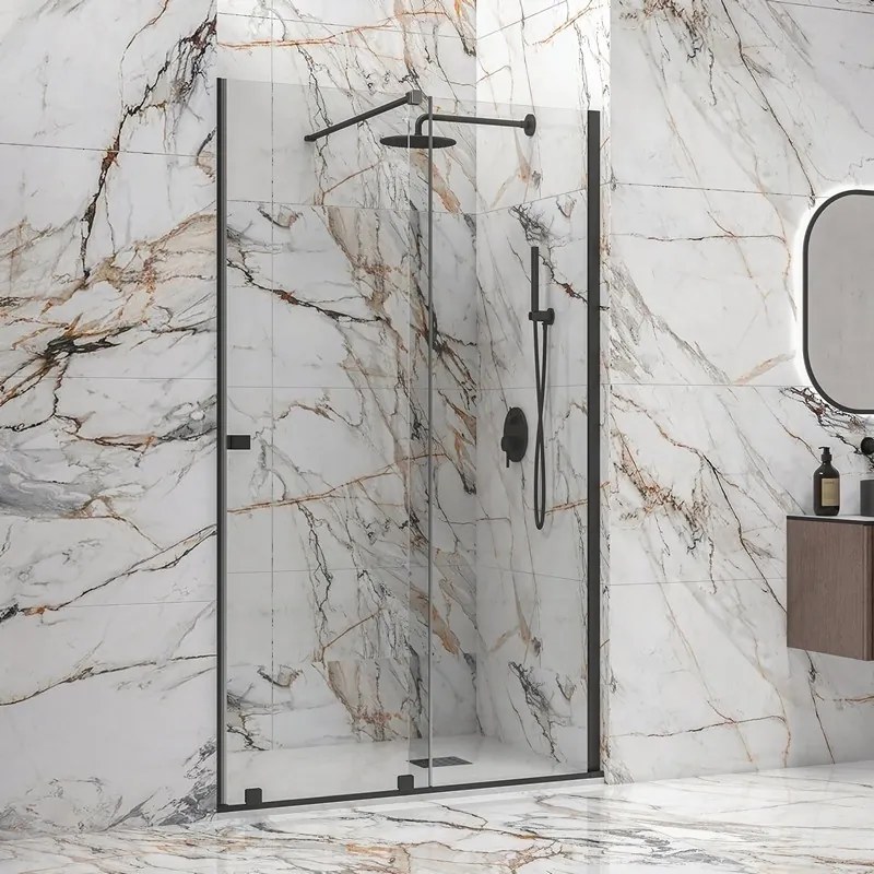 Kamalu - Porta doccia scorrevole 180 cm nera opaca senza profili | KNM4000N