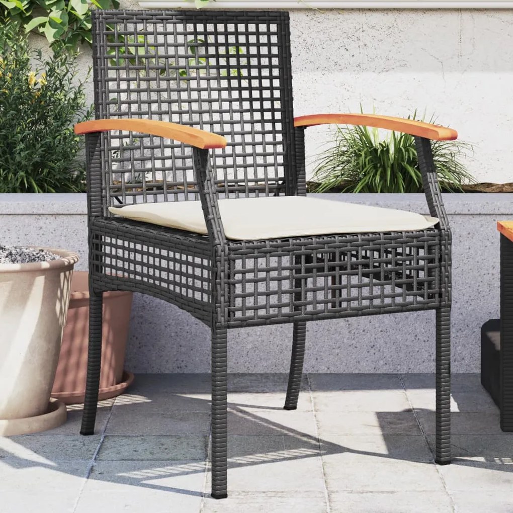 Sedie da giardino con cuscini 2 pz nere in polyrattan e acacia