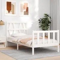 Giroletto con Testiera Bianco 90x200 cm in Legno Massello 3192477