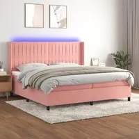 Letto a Molle con Materasso e LED Rosa 200x200 cm in Velluto 3139708