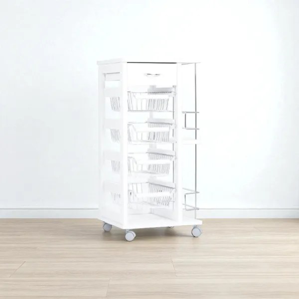 Carrello salvaspazio con cesti portafrutta e portabottiglie Bianco