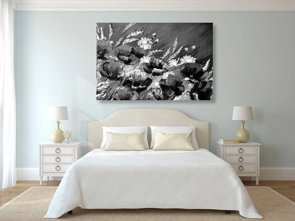 Quadro su tela – Papaveri di campo dipinti in bianco e nero