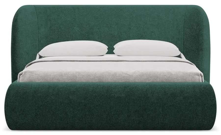 Letto matrimoniale imbottito verde scuro con contenitore a griglia 180x200 cm Hauke - Makamii