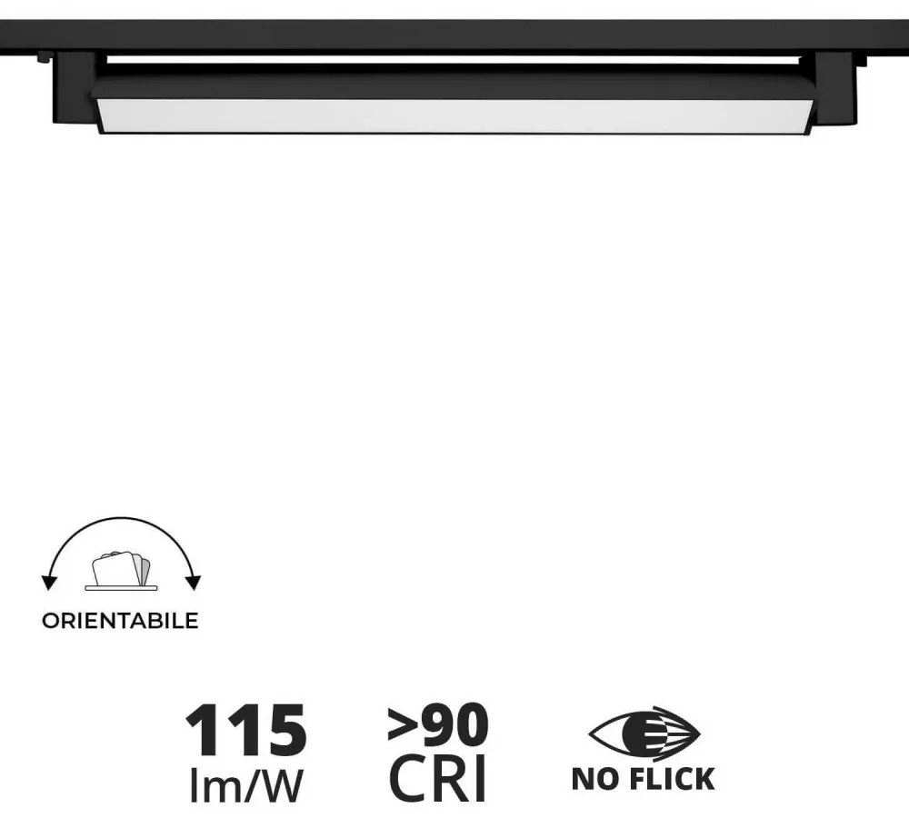Faro LED Lineare 24W per Binario Monofase, Orientabile Nero - 100° Colore  Bianco Naturale 4.000K