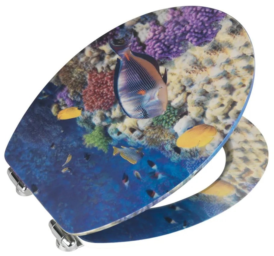 Sedile per wc con immagine 3D e chiusura facilitata Bellevue, 44,5 x 38 cm Fish - Wenko