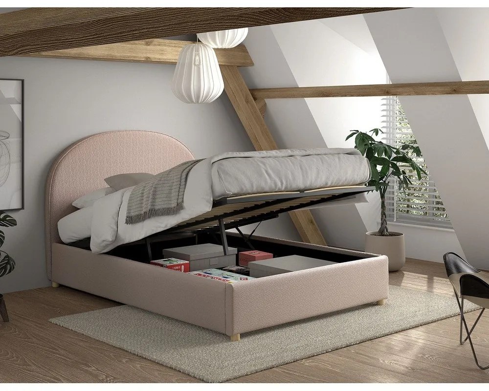 Letto matrimoniale imbottito rosa con contenitore con rete inclusa 140x200 cm Moon – Vipack