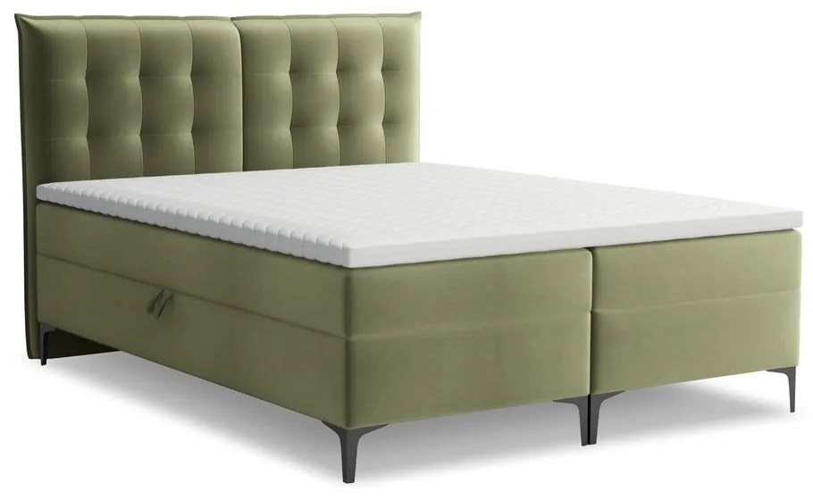 Letto boxspring verde con contenitore 180x200 cm Mikana – Makamii