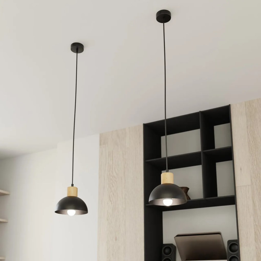 Lampada a Sospensione in Acciaio e Legno SECO 1 E27 Nero