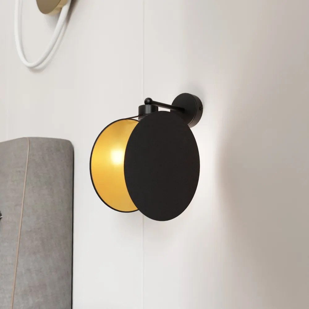 Applique da Parete in Acciaio e Tessuto MOTIF K1 E27 Colore del corpo Nero e Oro