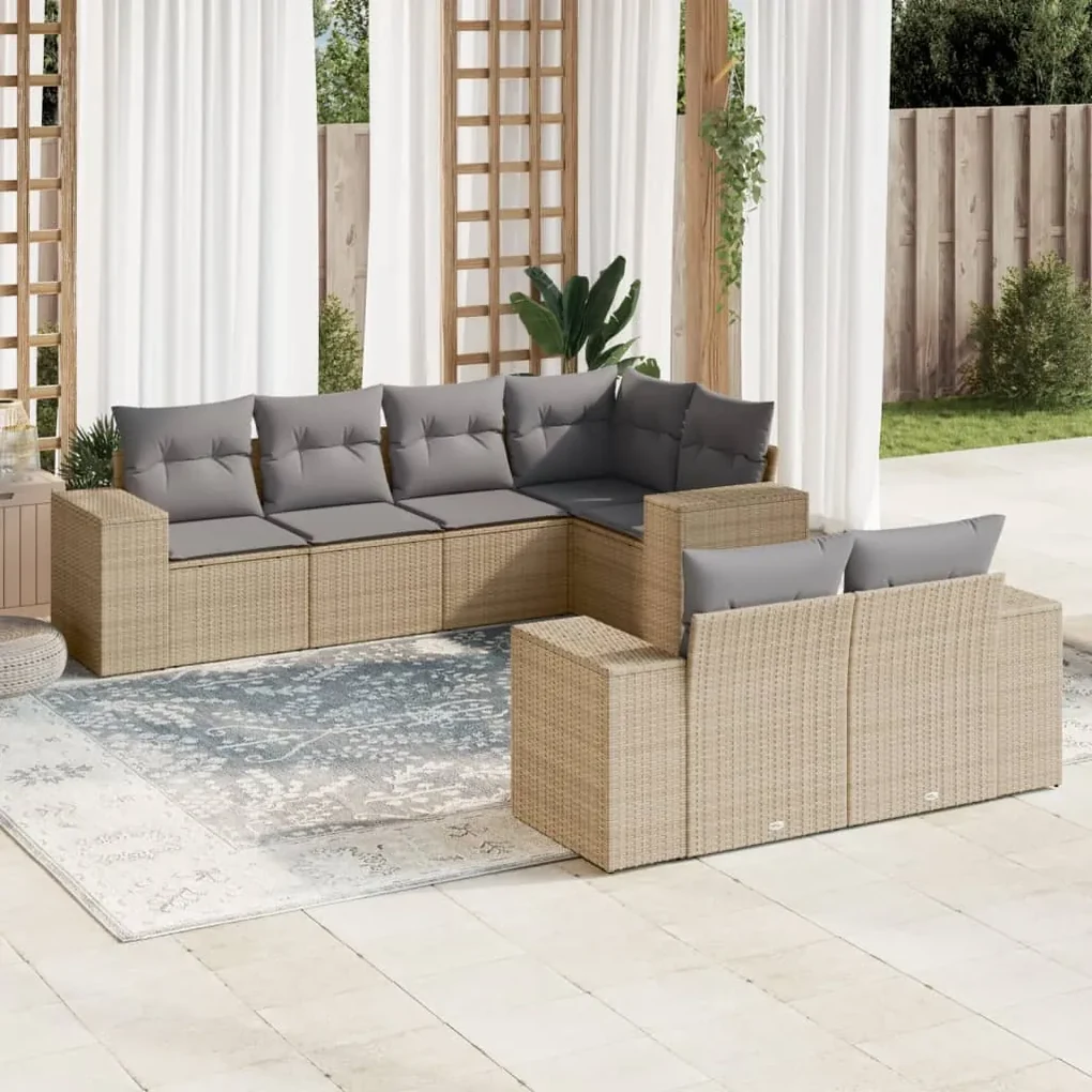 Set divani da giardino 7 pz con cuscini beige in polyrattan
