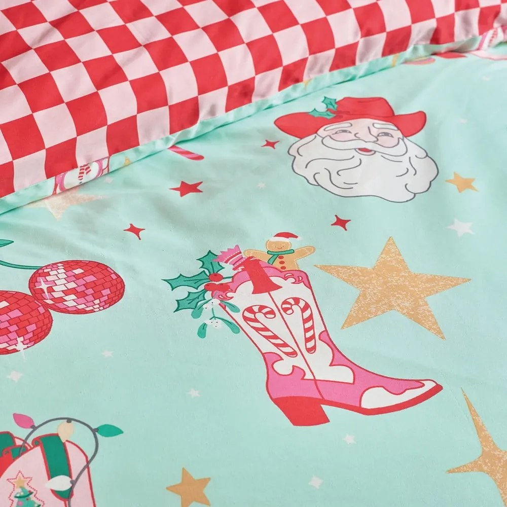 Set copripiumino e federa verde e rosa per letto singolo 135x200 cm Santa's Howdy Christmas – Catherine Lansfield