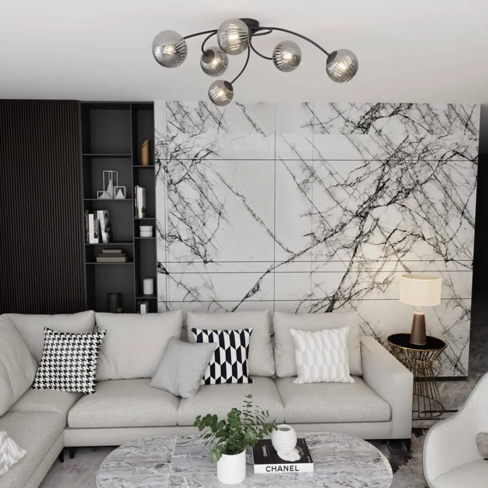Lampada da soffitto in acciaio e vetro VIBRA 6 da interno 6xE14 Colore del corpo Nero e Grafite