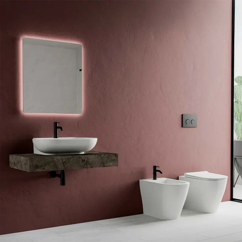 Wc filomuro Rimless Mirto con scarico traslato a pavimento o a parete