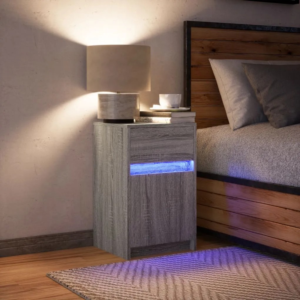 Comodino con luci led grigio sonoma in legno multistrato