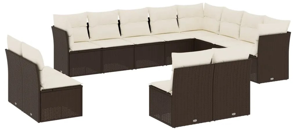 Set divani da giardino 12 pz con cuscini marrone in polyrattan