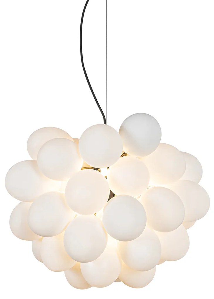 Lampadario Art Déco nero con vetro opalino 8 luci rotondo - Uvas