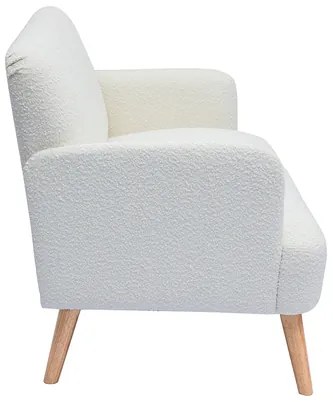 Divano scandinavo 2 posti in tessuto effetto lana bouclé bianco e legno chiaro ISKO