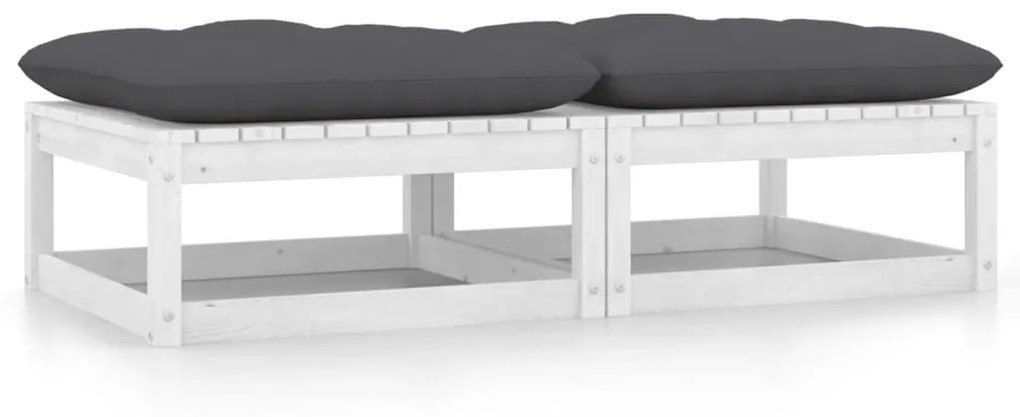 Poggiapiedi Da Giardino Con Cuscini 2 Pz Bianchi İn Legno Pino /
