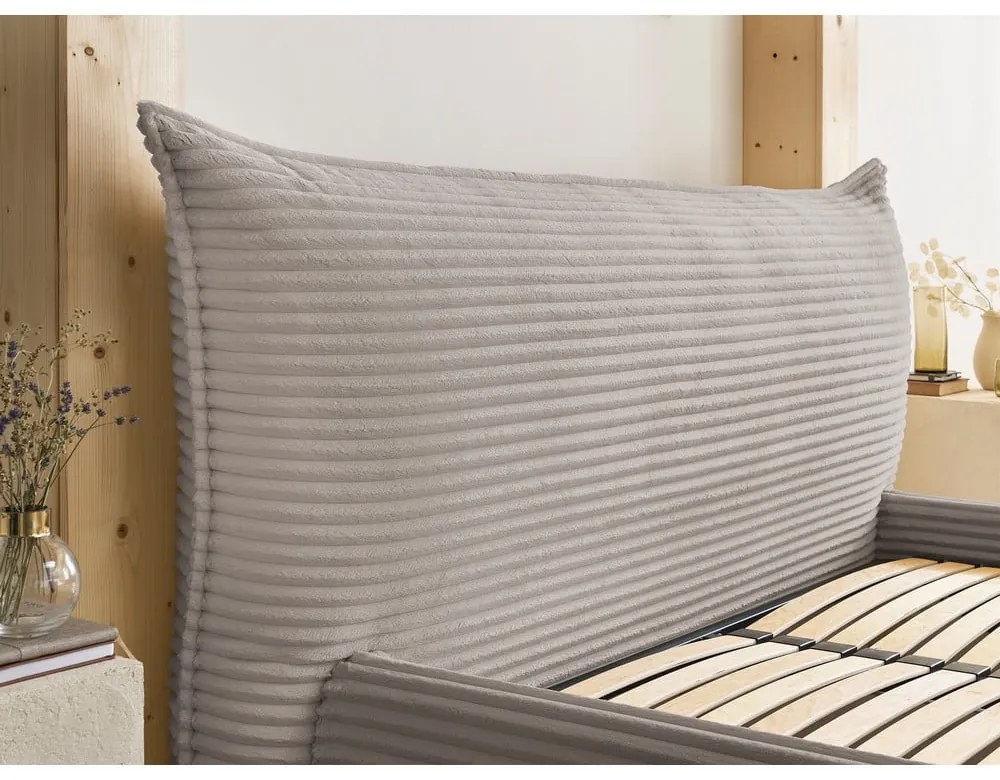 Letto matrimoniale beige imbottito con spazio contenitivo con griglia inclusa 160x200 cm Jade – Bobochic Paris