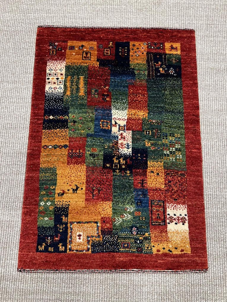 Loribaft Tappeto 90x60 Verde (Iran) Annodato A Mano