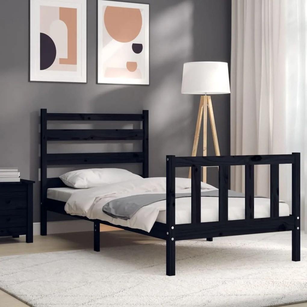 Giroletto con testiera nero 100x200 cm in legno massello