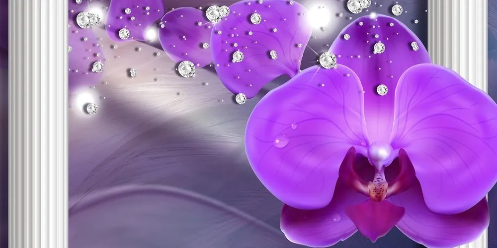 Quadro su tela – Orchidea presso colonne greche