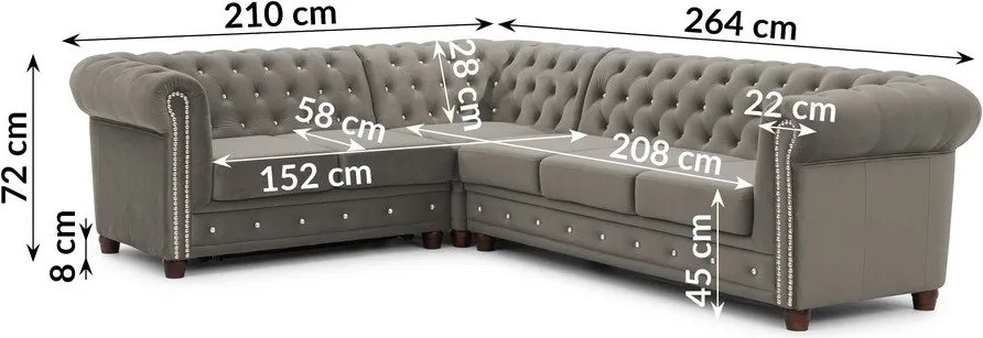 Divano angolare grigio allungabile (con penisola a sinistra/a L) con rivestimento in velluto York Blik – Ropez