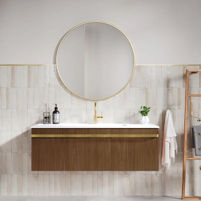 Mobile bagno sospeso con lavabo L 120 x H 40 x P 45.5 cm verde e oro per vasca centrale Loa