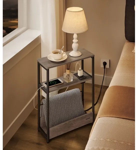 Tavolino d'appoggio con presa elettrica integrata e porte USB ROD marrone/nero