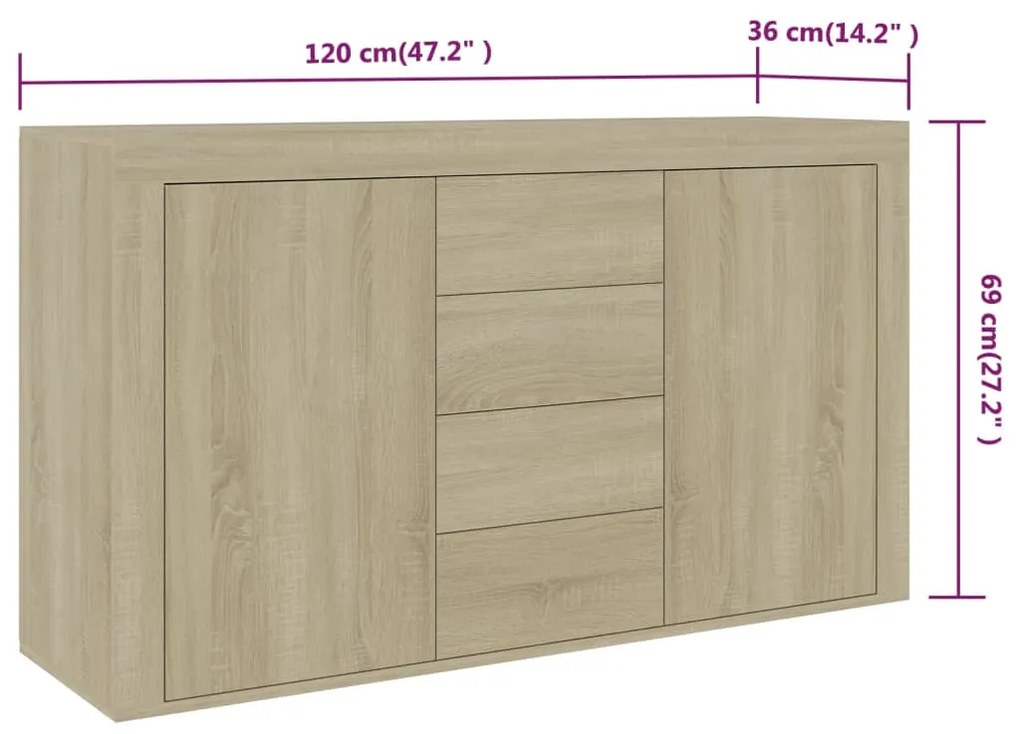 Credenza Rovere Sonoma 120x36x69 cm in Legno Multistrato