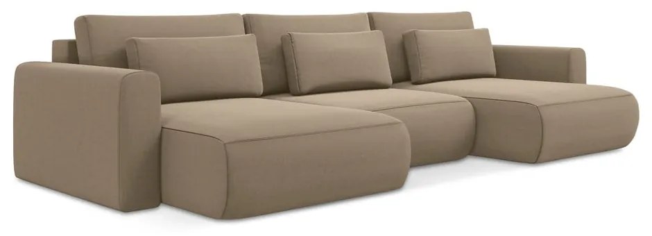 Divano angolare marrone chiaro allungabile/con contenitore (a U) con rivestimento in velluto Kapua – Makamii