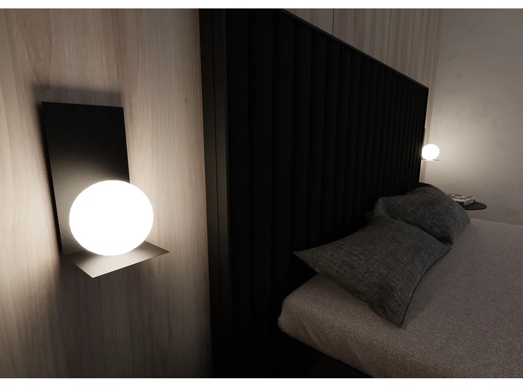 Applique Minimal 1 Luce Indiretta Agni Con Base In Acciaio Nero E Vetro Opale