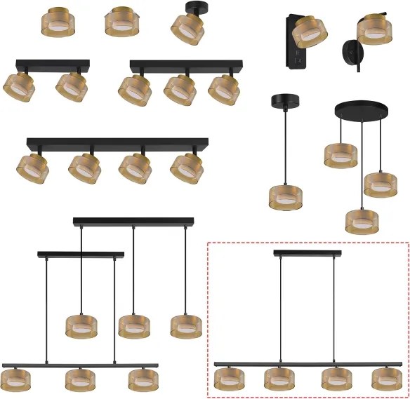 Brilagi - LED Lampadario sospeso su cavo AURA LUX 4xGX53/30W/230V nero/oro