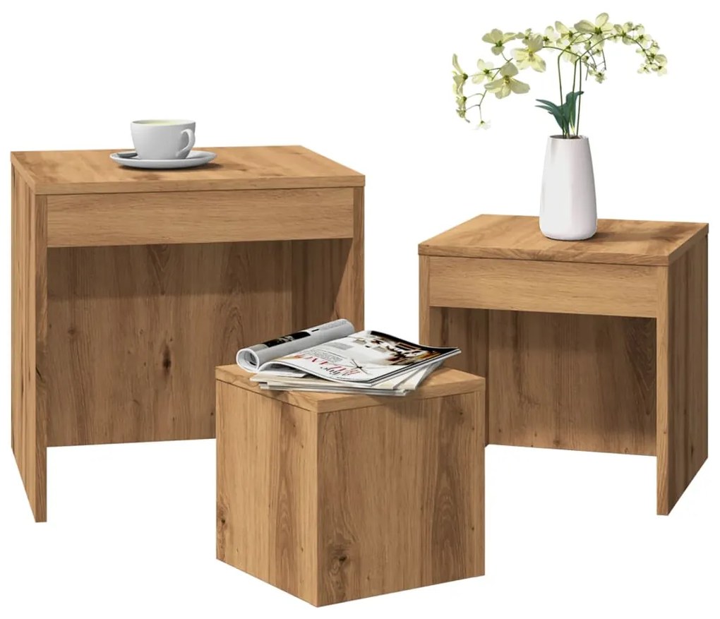 Tavolini Impilabili 3 Pz Rovere Artigianale Legno Multistrato /