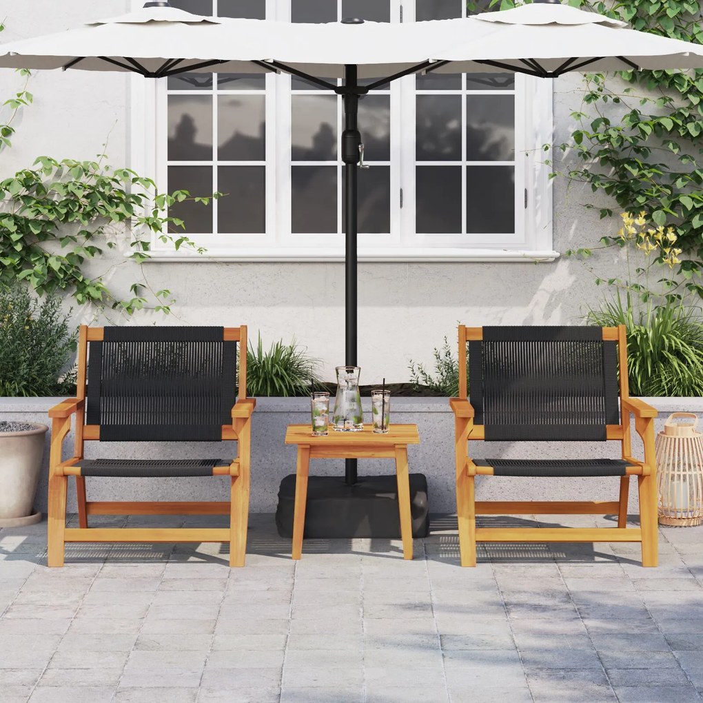 Set di sedie da giardino con tavolo, 3 pezzi, nero, legno massello di acacia