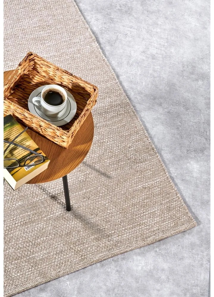 Tappeto beige tessuto a mano in lana 60x90 cm Pradesh Linen White - Elle Decoration