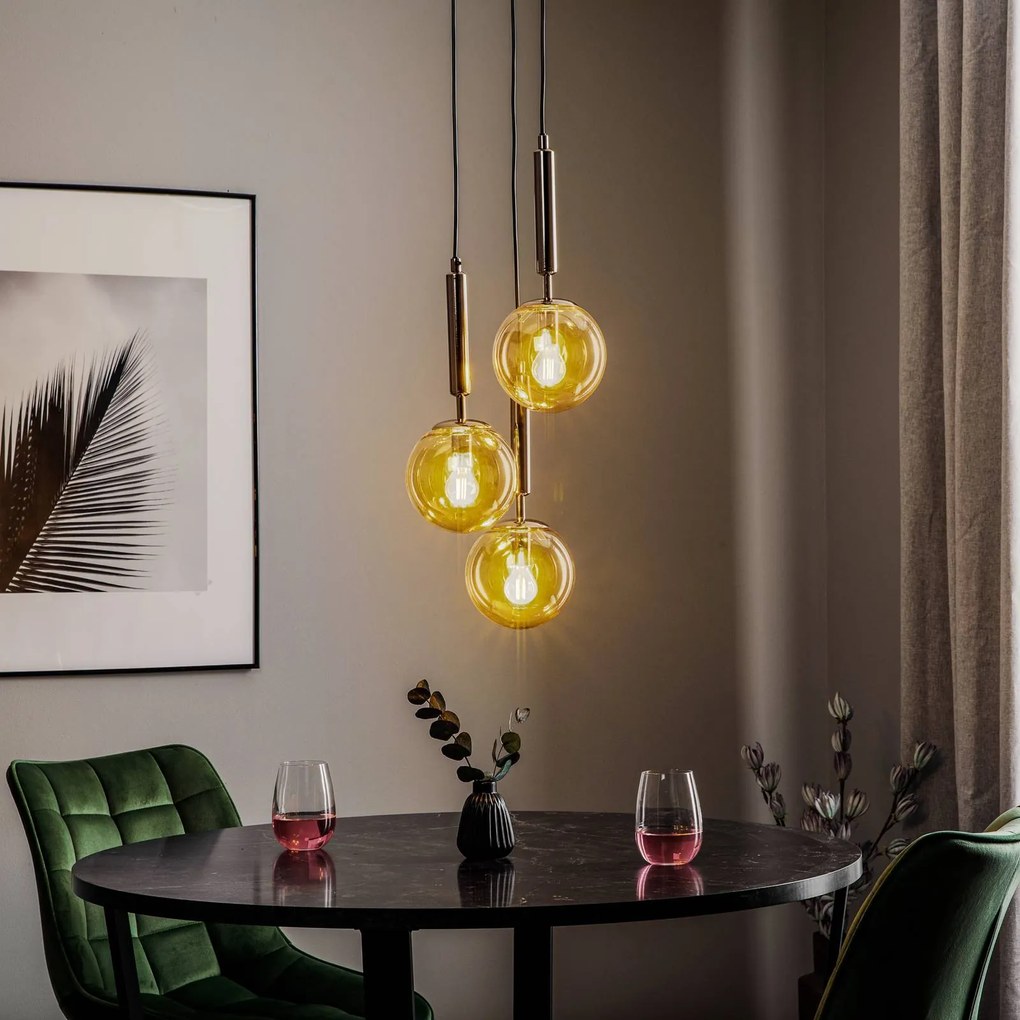 Alfa Lampada a sospensione Volda Picolo 3 luci nero/oro rotonda