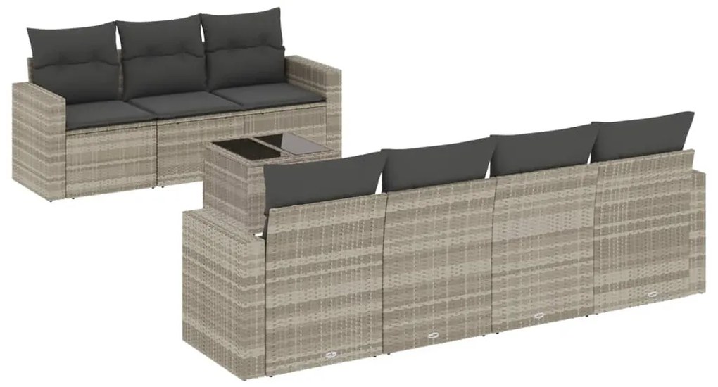 Set divano da giardino 8pz con cuscini grigio chiaro polyrattan