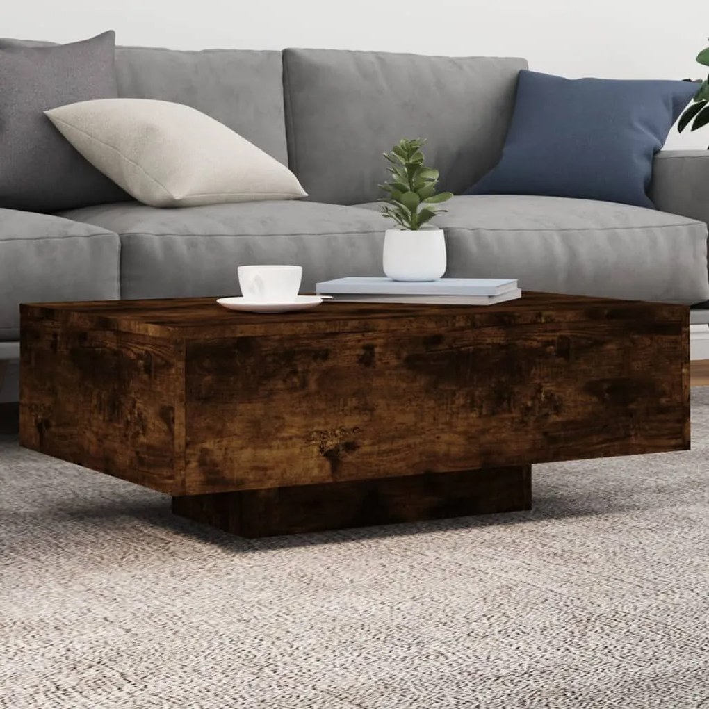 Tavolino Da Soggiorno Con Luci Led Rovere Fumo 85x55x31 Cm /