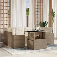 Set Divani da Giardino 7 pz con Cuscini Beige in Polyrattan 3267128