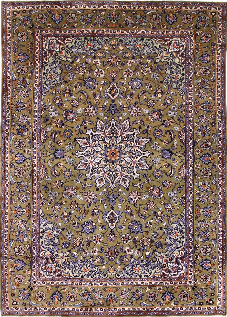 Najafabad Tappeto 350x250 Verde (Iran) Annodato A Mano