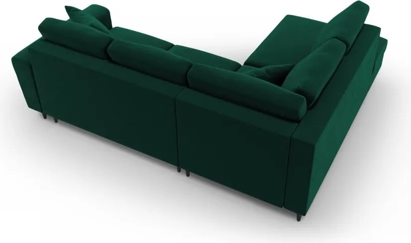 Divano angolare verde allungabile e con contenitore (con penisola a sinistra/a L) con rivestimento in velluto Kyoto – Cosmopolitan Design