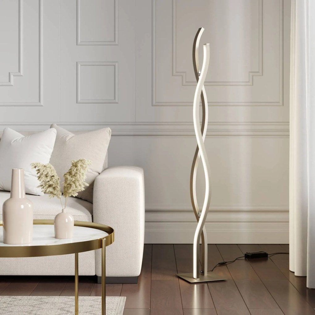 Lampada da terra a LED Mairia Lucande, dimmerabile, Alluminio / Grigio / Zincato, Soggiorno / Sala da pranzo, Alluminio, Moderno, Lampada LED da terra