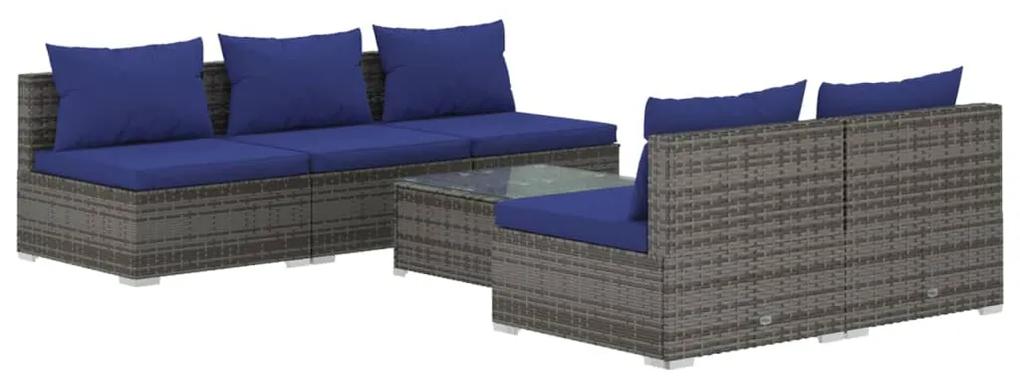 Set divani da giardino 6 pz con cuscini in polyrattan grigio