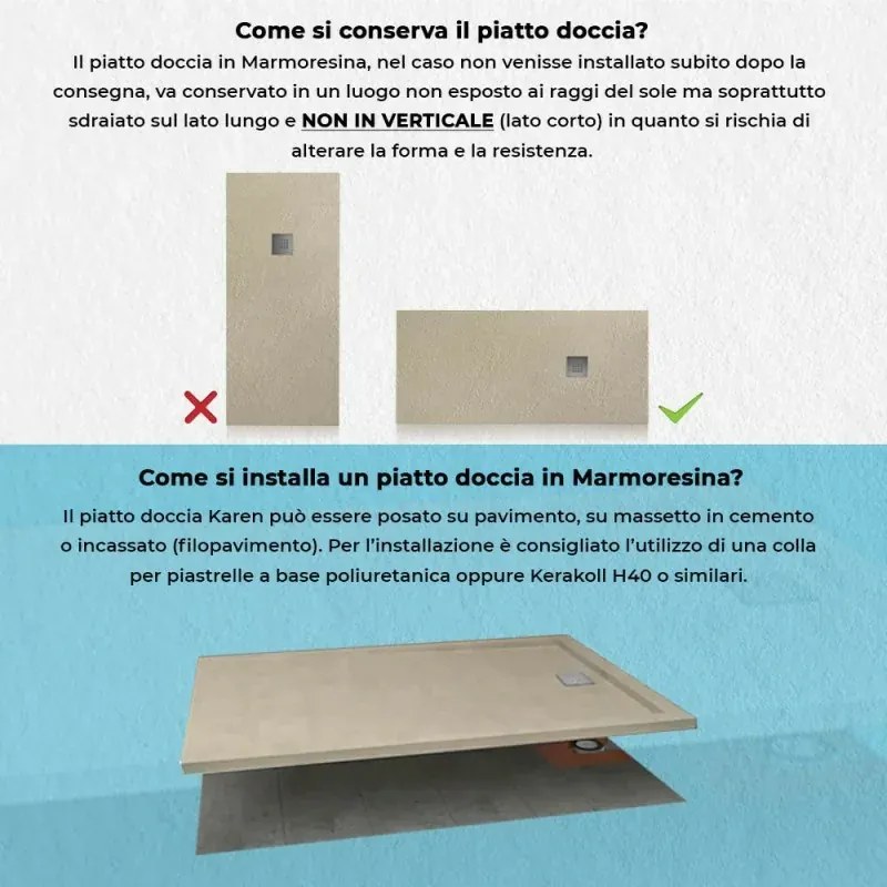 Piatto doccia 80x100 cm tortora effetto pietra in resina riducibile Karen
