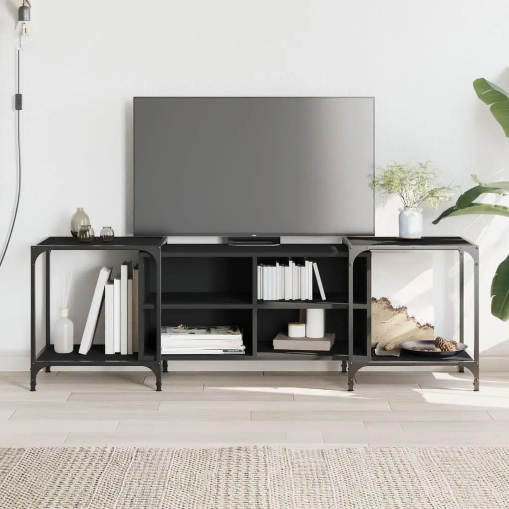 Mobile Porta Tv Nero 153x37x50 Cm İn Legno Multistrato /