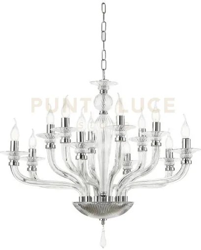 Lampadario villa vetro e metallo 12 luci trasparente e cromo attacc...