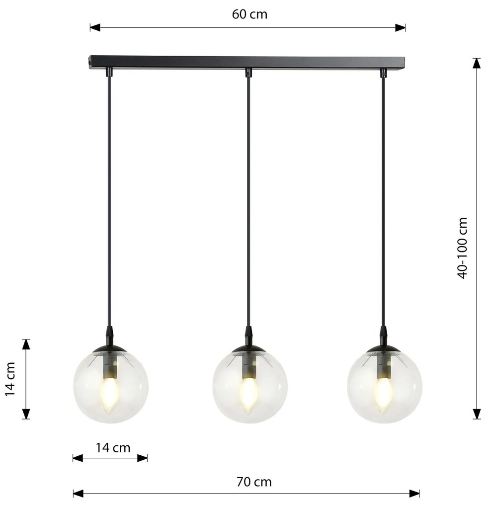 Sospensione Moderna 3 Luci Cosmo In Acciaio Nero E Sfere In Vetro Trasparente